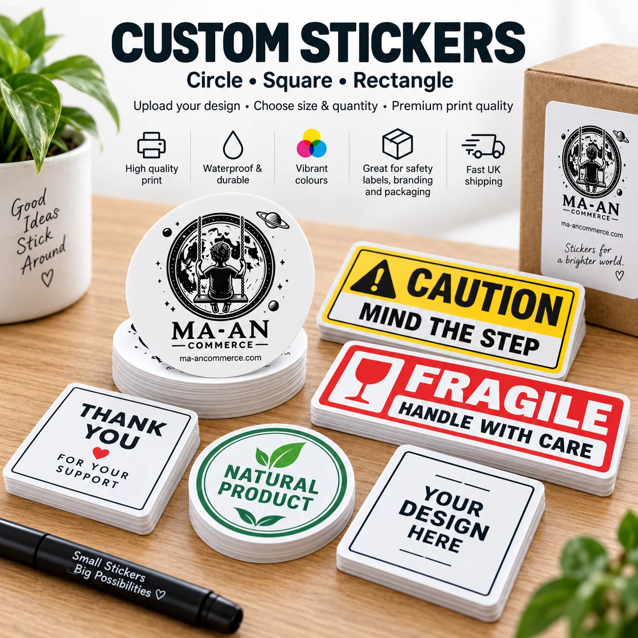 MA-AN Commerce custom sticker examples