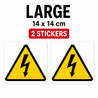 High Voltage Warning Symbol Stickers Waterproof Electrical Safety Labels – Large - 2 Stickers - 14 x 14 cm