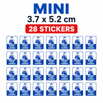 Wash Your Hands Stickers Waterproof Hygiene Safety Labels – Mini Pack – 28 Stickers – 3.7 × 5.2 cm