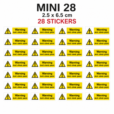 Warning Anti Climb Paint Stickers Waterproof Security Safety Labels Sign – Mini Pack - 28 Stickers - 2.5 x 6.5 cm