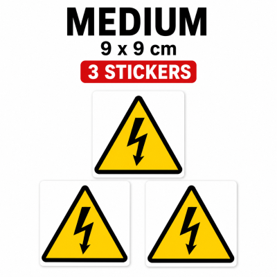 High Voltage Warning Symbol Stickers Waterproof Electrical Safety Labels – Medium - 3 Stickers - 9 x 9 cm