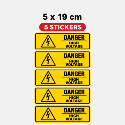 Danger High Voltage Stickers Waterproof Warning Safety Labels Multiple Sizes – Small Pack - 5 Stickers - 5 x 19 cm