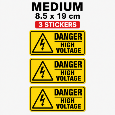 Danger High Voltage Stickers Waterproof Warning Safety Labels Multiple Sizes – Medium Pack - 3 Stickers - 8.5 x 19 cm