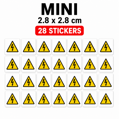 High Voltage Warning Symbol Stickers Waterproof Electrical Safety Labels – Mini - 28 Stickers - 2.8 x 2.8 cm