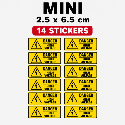 Danger High Voltage Stickers Waterproof Warning Safety Labels Multiple Sizes – Mini Pack - 14 Stickers - 2.5 x 6.5 cm