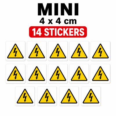 High Voltage Warning Symbol Stickers Waterproof Electrical Safety Labels – Mini - 14 Stickers - 4 x 4 cm