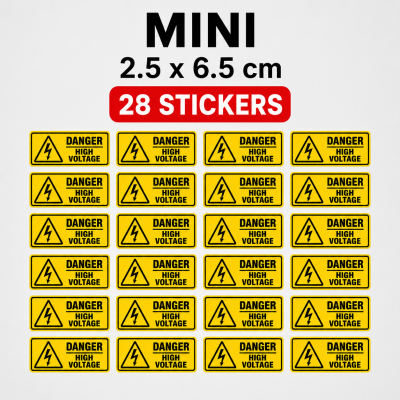 Danger High Voltage Stickers Waterproof Warning Safety Labels Multiple Sizes – Mini Pack - 28 Stickers - 2.5 x 6.5 cm