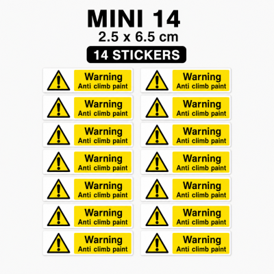Warning Anti Climb Paint Stickers Waterproof Security Safety Labels Sign – Mini Pack - 14 Stickers - 2.5 x 6.5 cm