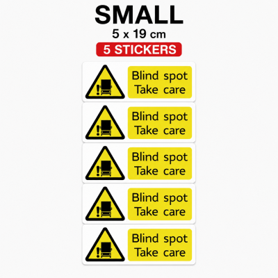 Blind Spot Take Care Stickers Waterproof Vehicle Warning Labels – Small Pack – 5 Stickers – 5 × 19 cm