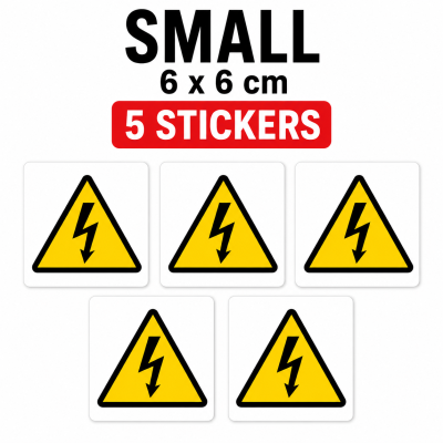 High Voltage Warning Symbol Stickers Waterproof Electrical Safety Labels – Small - 5 Stickers - 6 x 6 cm