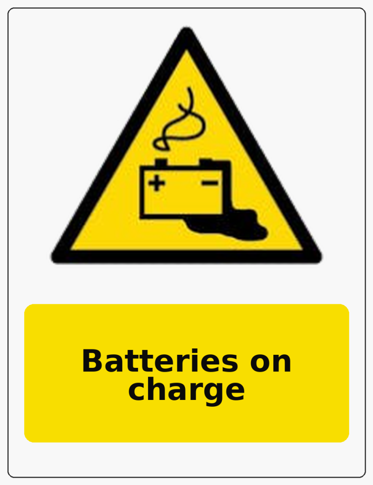 Batteries on charge portrait battery warning sticker