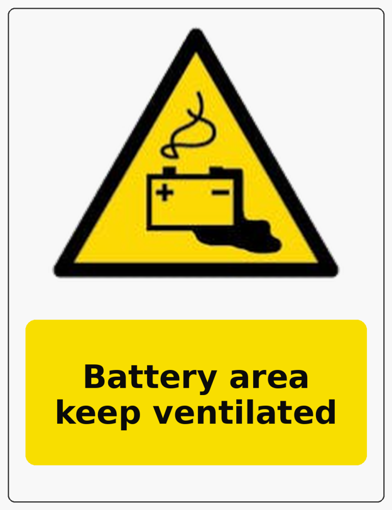 Battery area keep ventilated portrait battery warning sticker