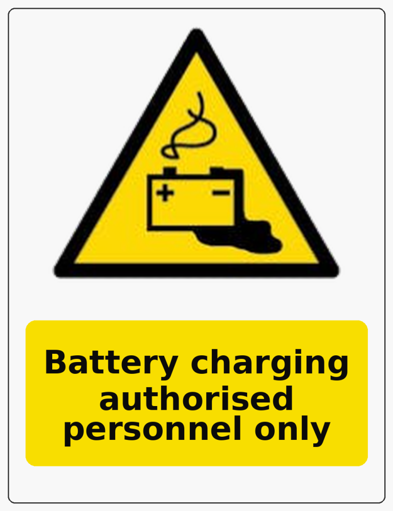 Battery charging authorised personnel only portrait battery warning sticker