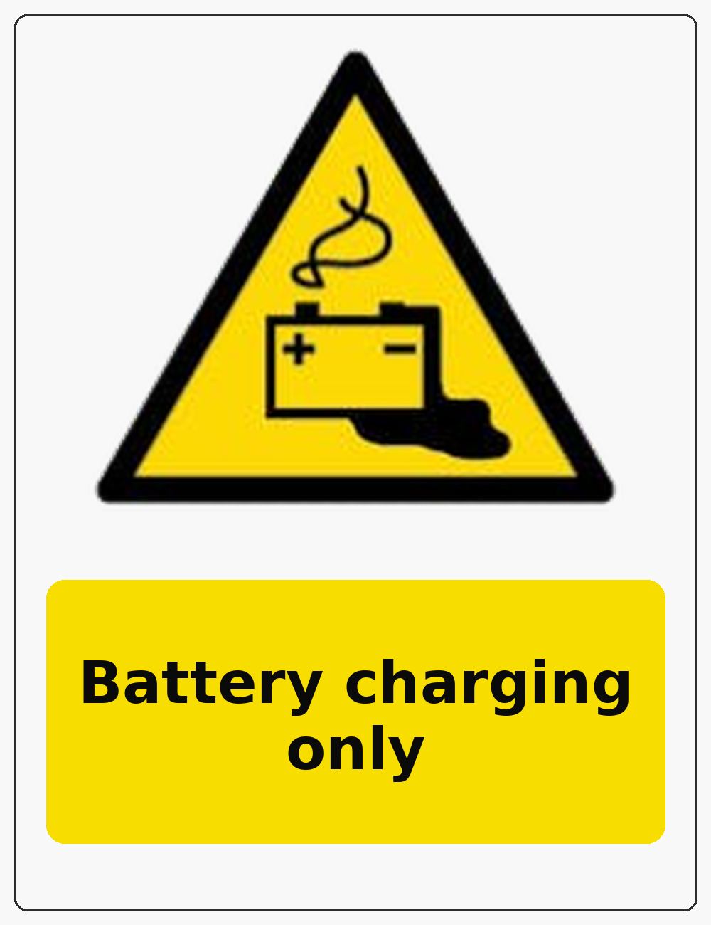 Battery charging only portrait battery warning sticker