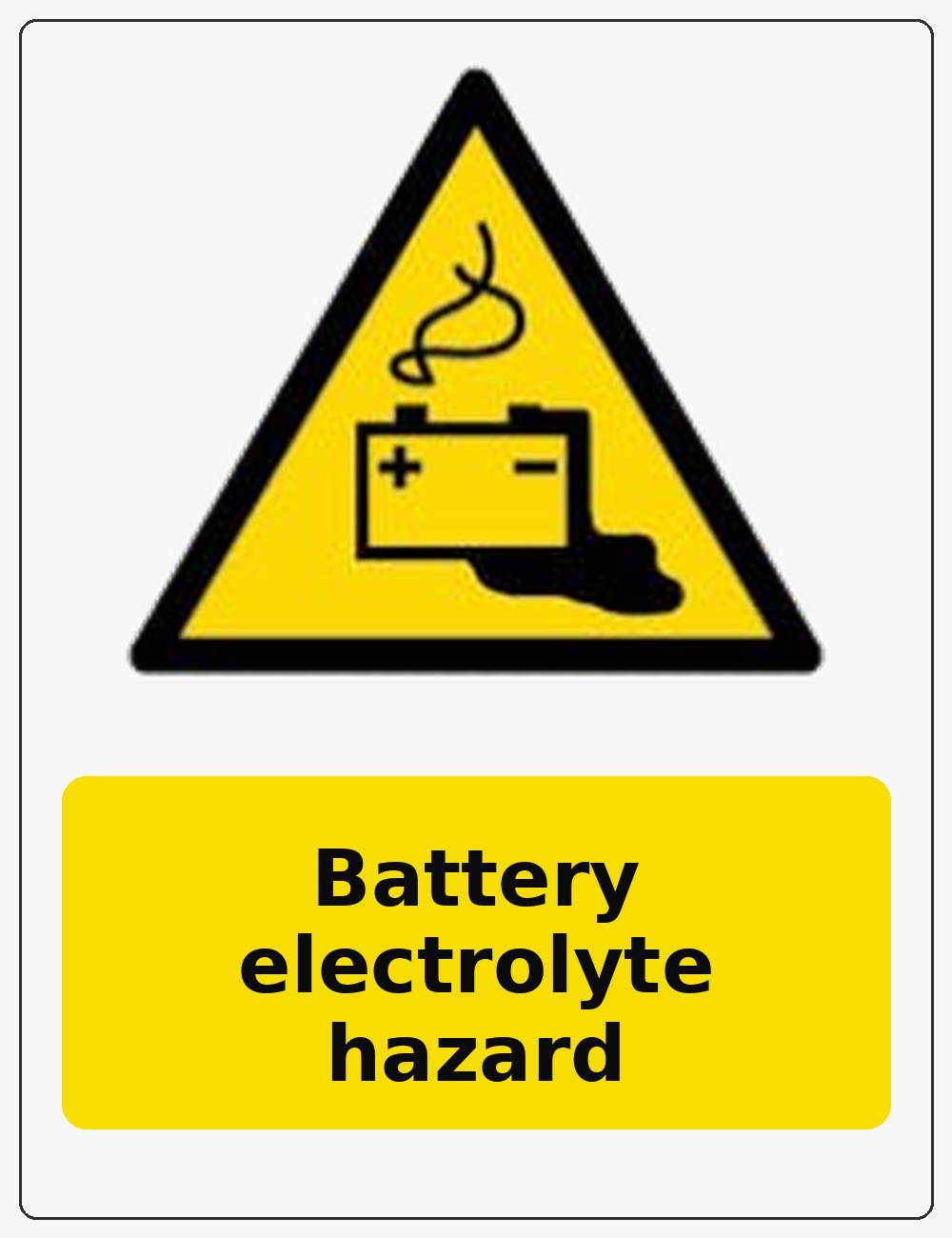 Battery electrolyte hazard portrait battery warning sticker