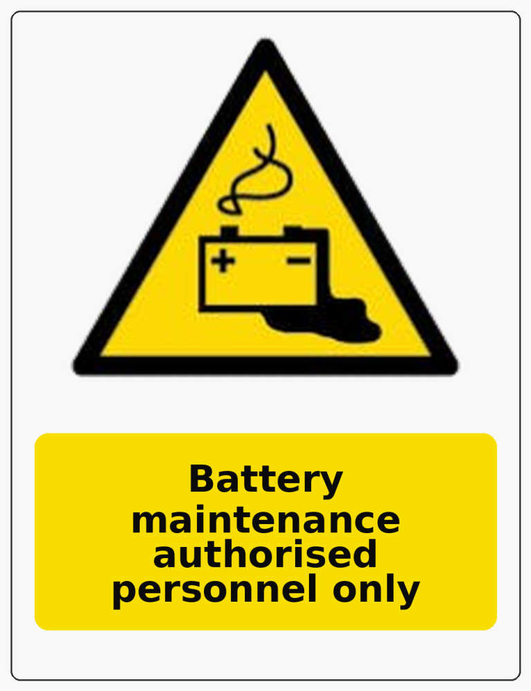 Battery maintenance authorised personnel only portrait battery warning sticker