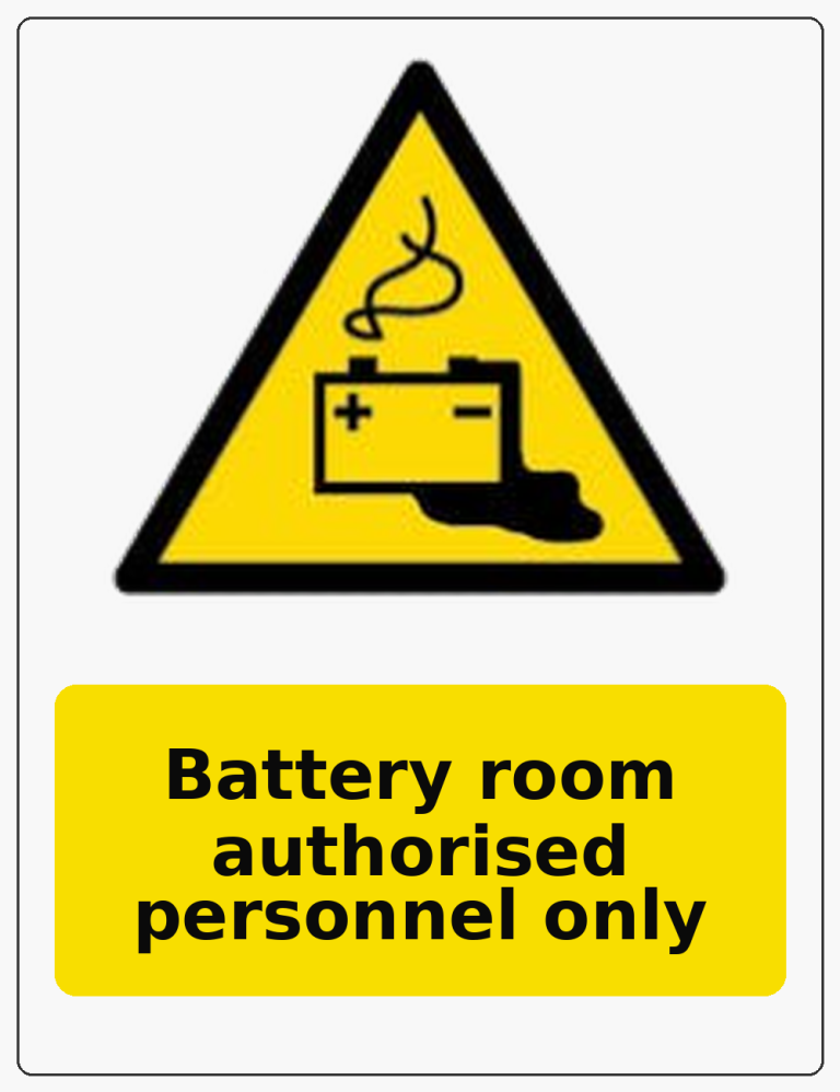 Battery room authorised personnel only portrait battery warning sticker