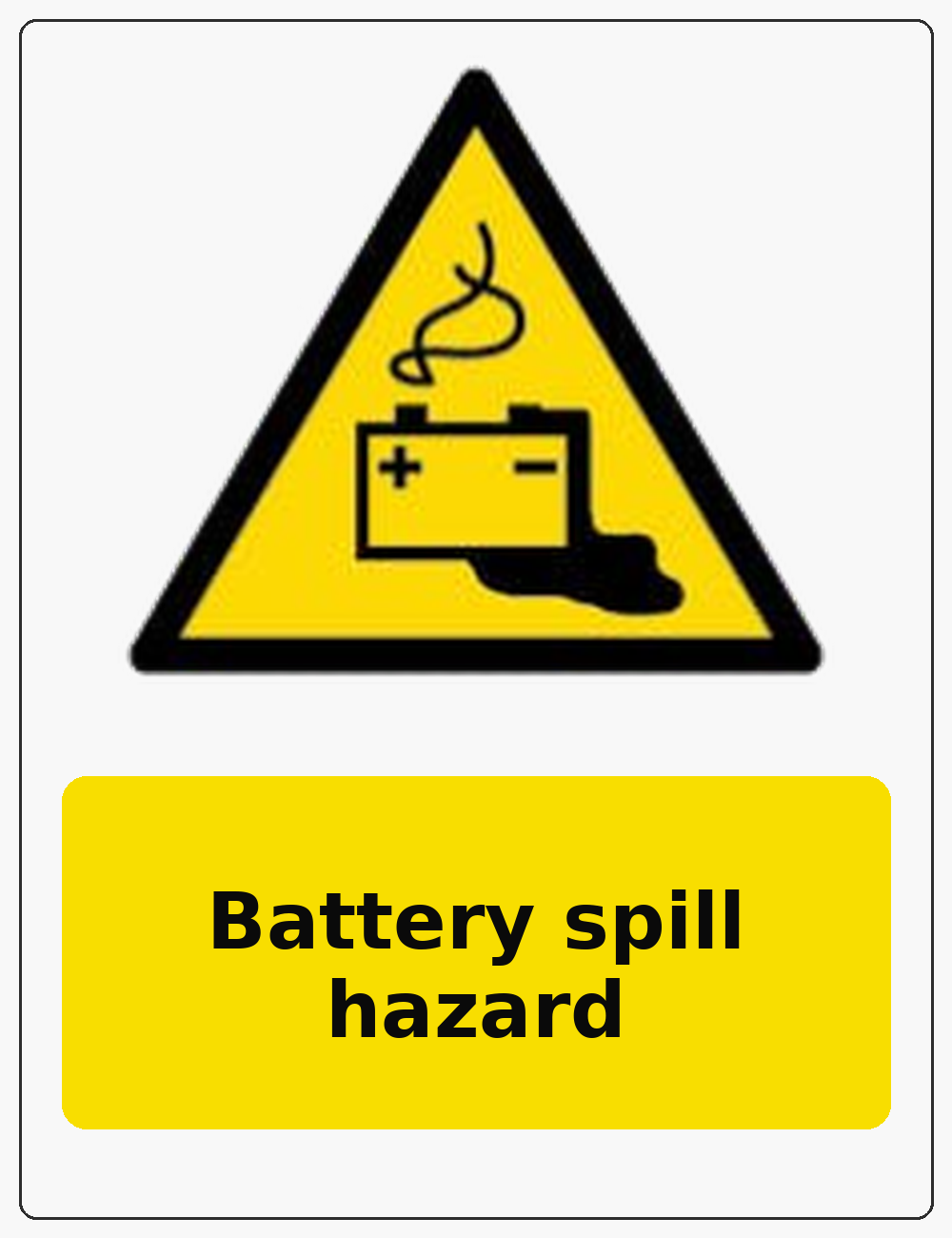 Battery spill hazard portrait battery warning sticker