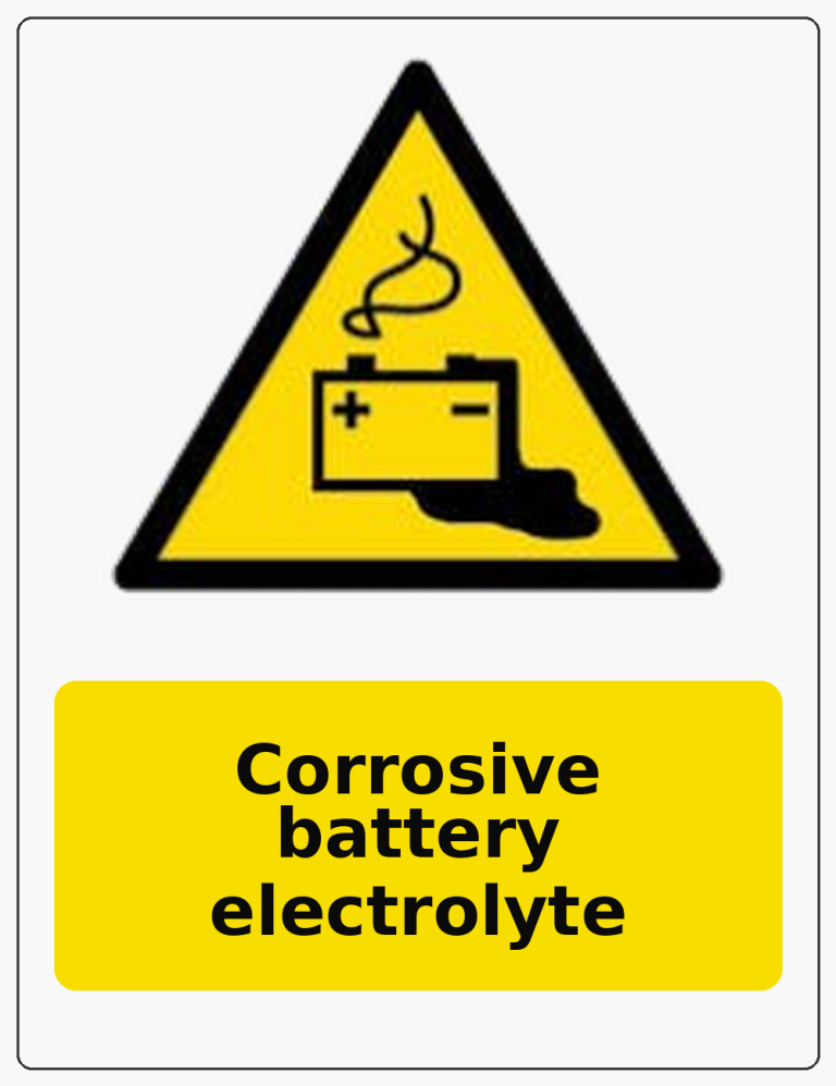 Corrosive battery electrolyte portrait battery warning sticker
