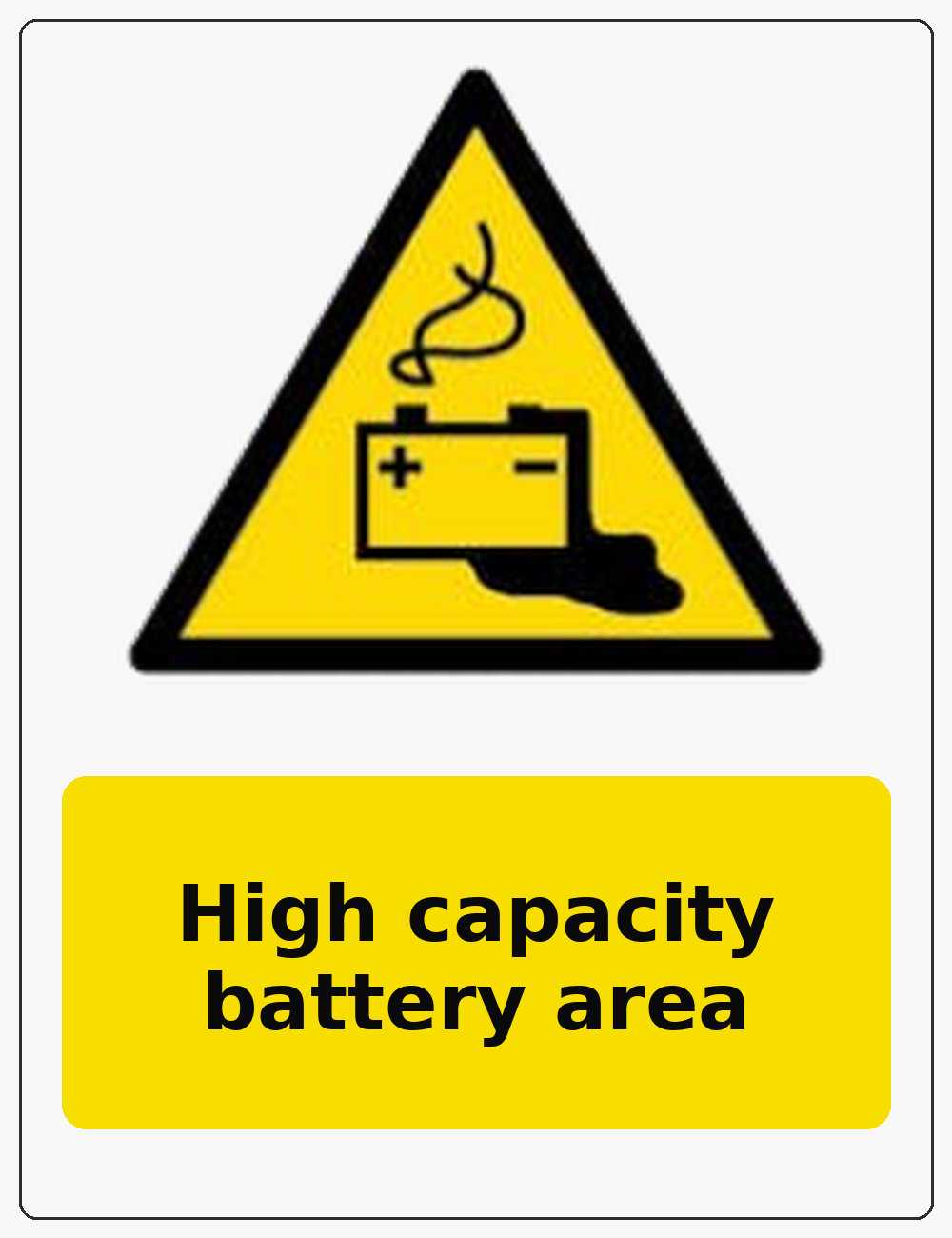 High capacity battery area portrait battery warning sticker