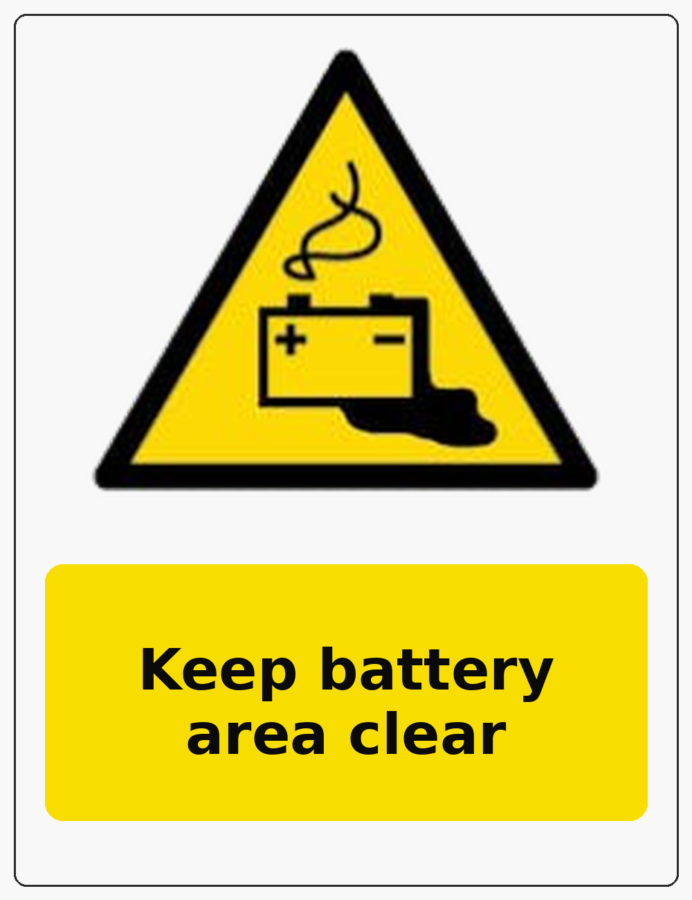 Keep battery area clear portrait battery warning sticker
