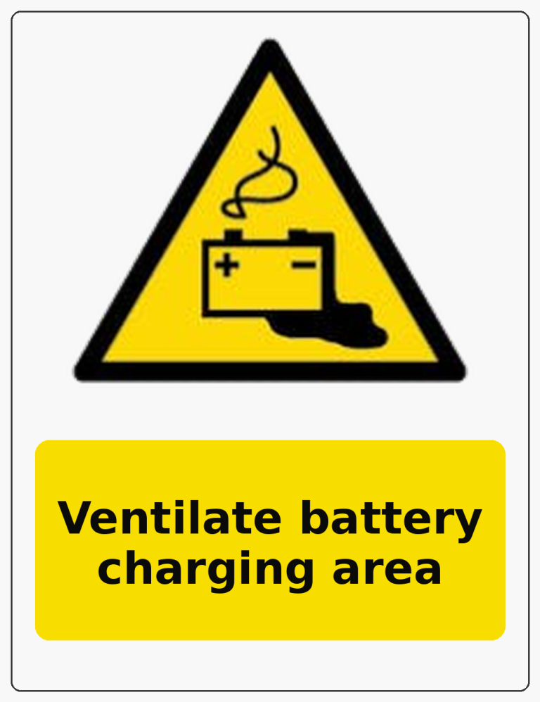 Ventilate battery charging area portrait battery warning sticker
