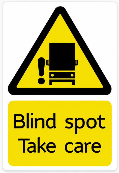 Blind Spot Take Care portrait warning sticker for HGV lorry truck and van