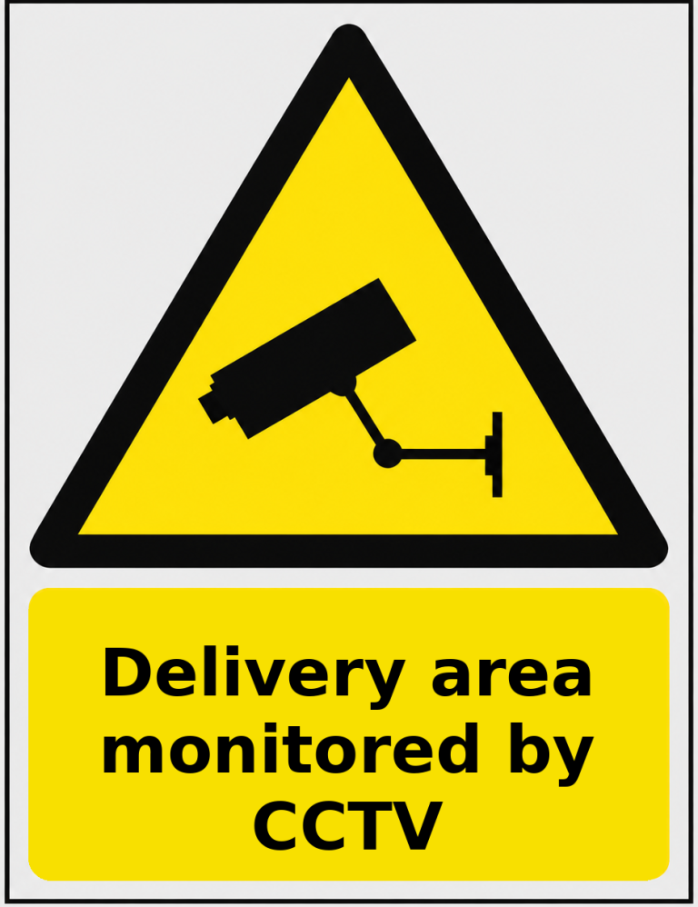Delivery area monitored by CCTV portrait CCTV warning sticker