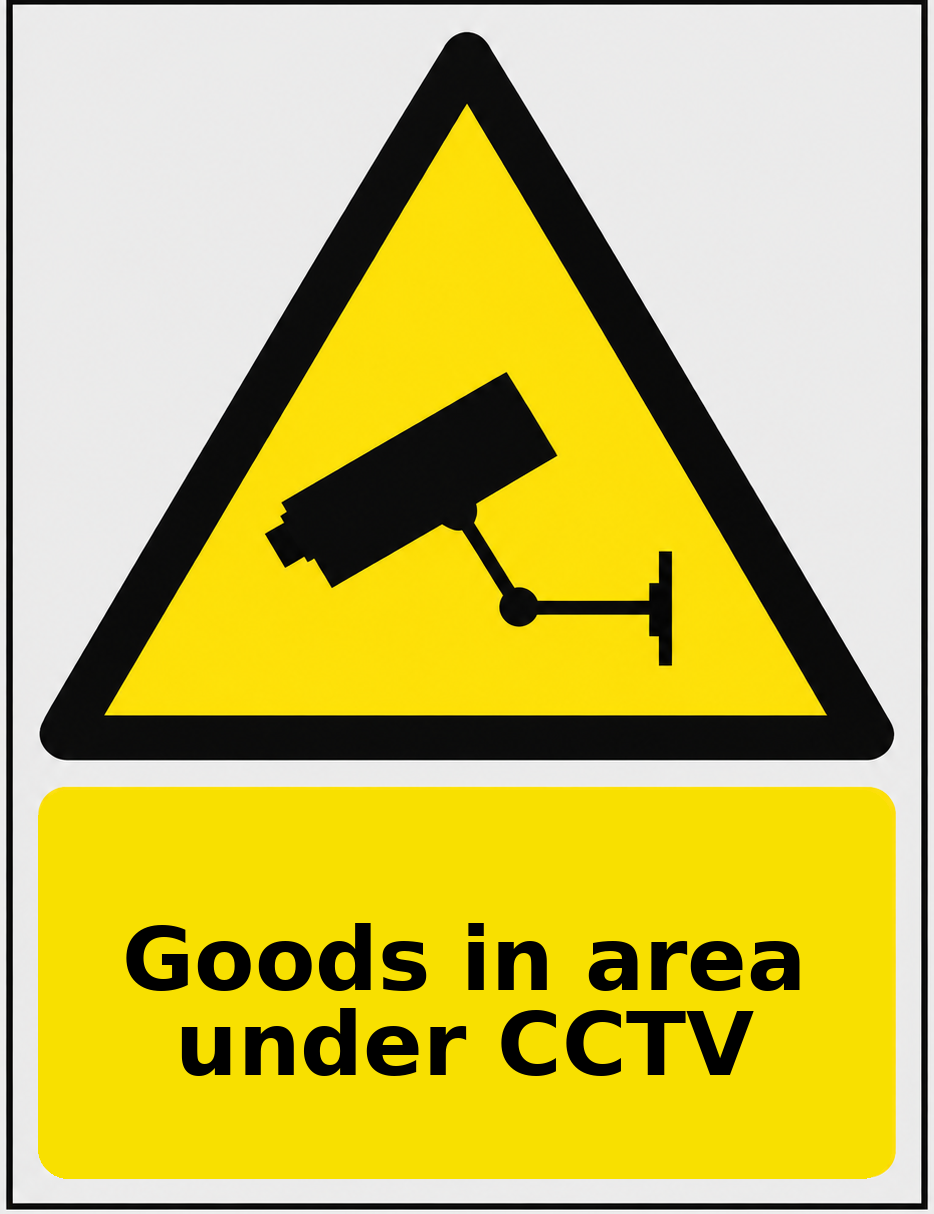 Goods in area under CCTV portrait CCTV warning sticker