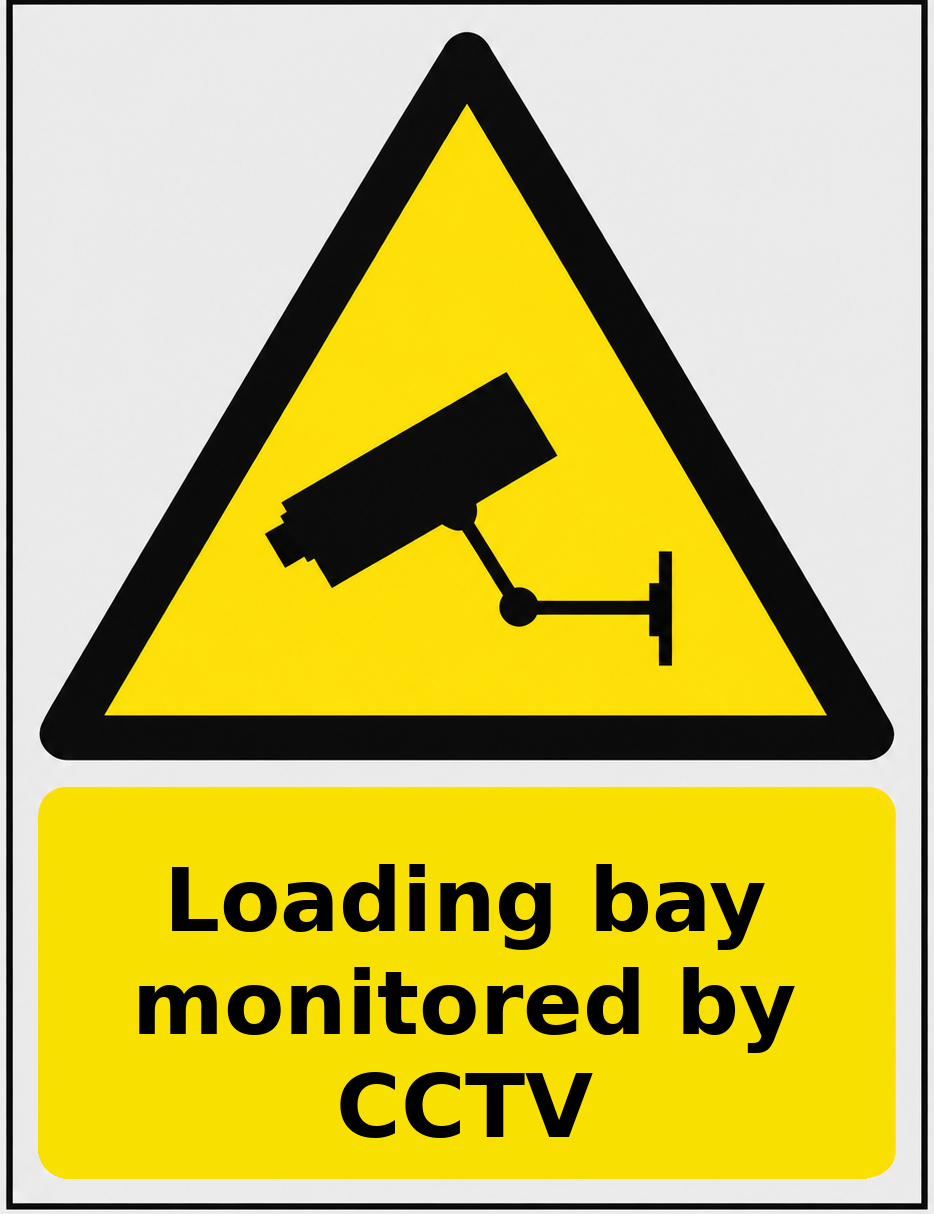 Loading bay monitored by CCTV portrait CCTV warning sticker