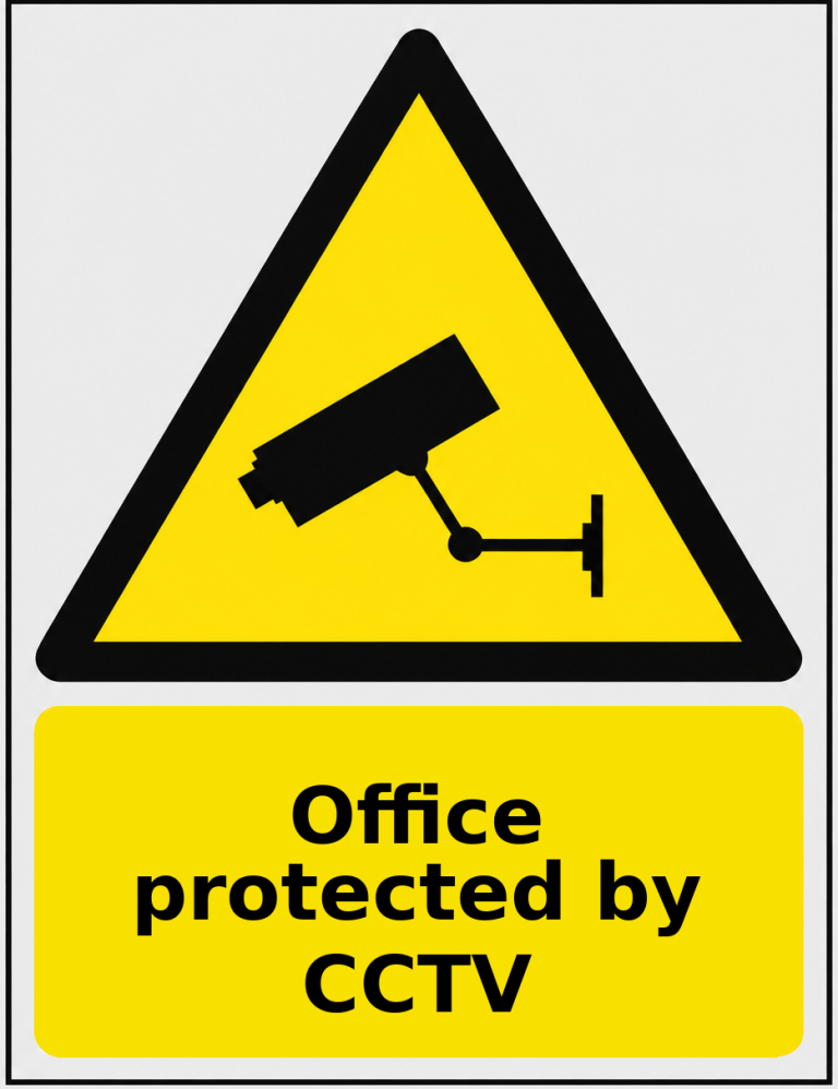 Office protected by CCTV portrait CCTV warning sticker