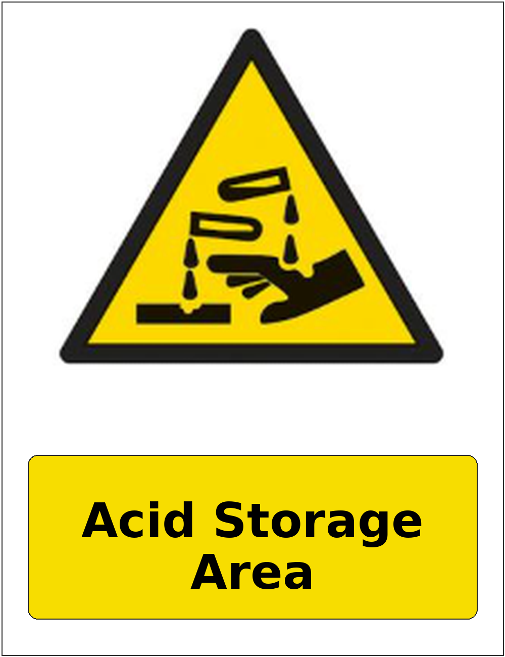 Acid Storage Area portrait corrosive hazard warning sticker
