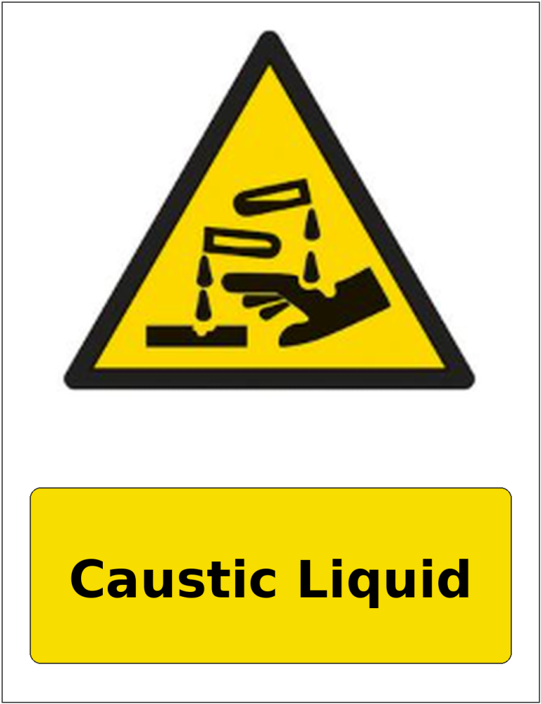 Caustic Liquid portrait corrosive hazard warning sticker