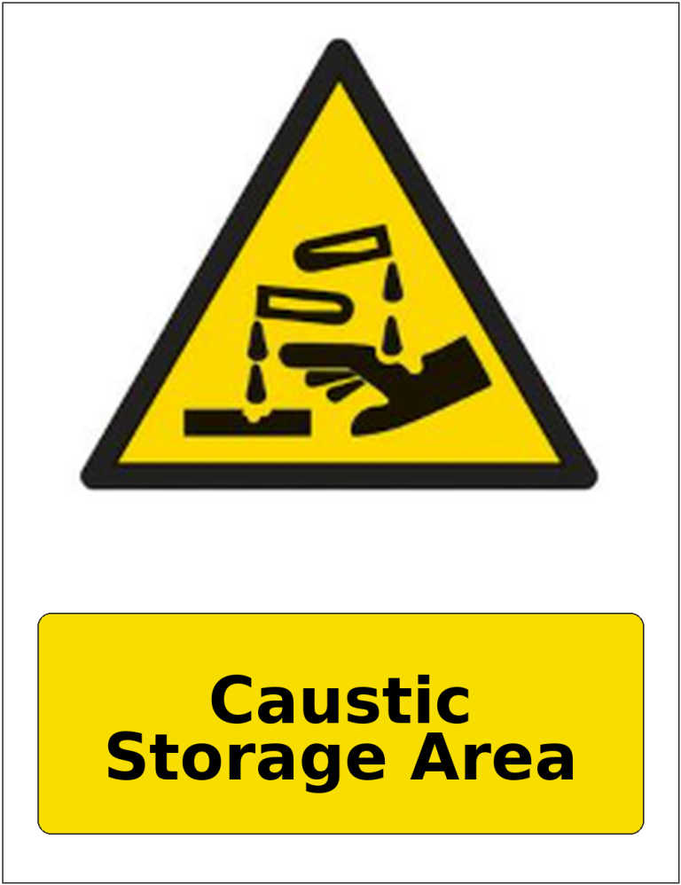 Caustic Storage Area portrait corrosive hazard warning sticker