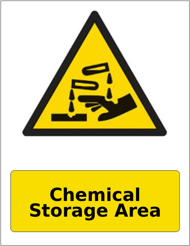 Chemical Storage Area portrait corrosive hazard warning sticker