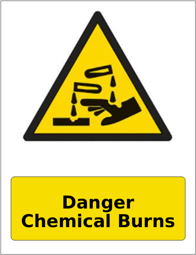 Danger Chemical Burns portrait corrosive hazard warning sticker