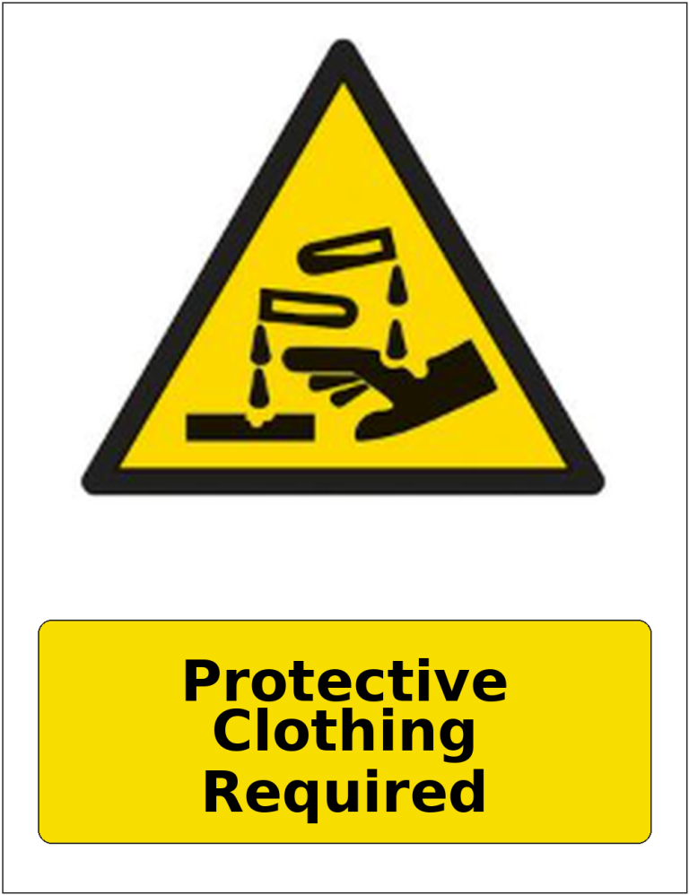 Protective Clothing Required portrait corrosive hazard warning sticker