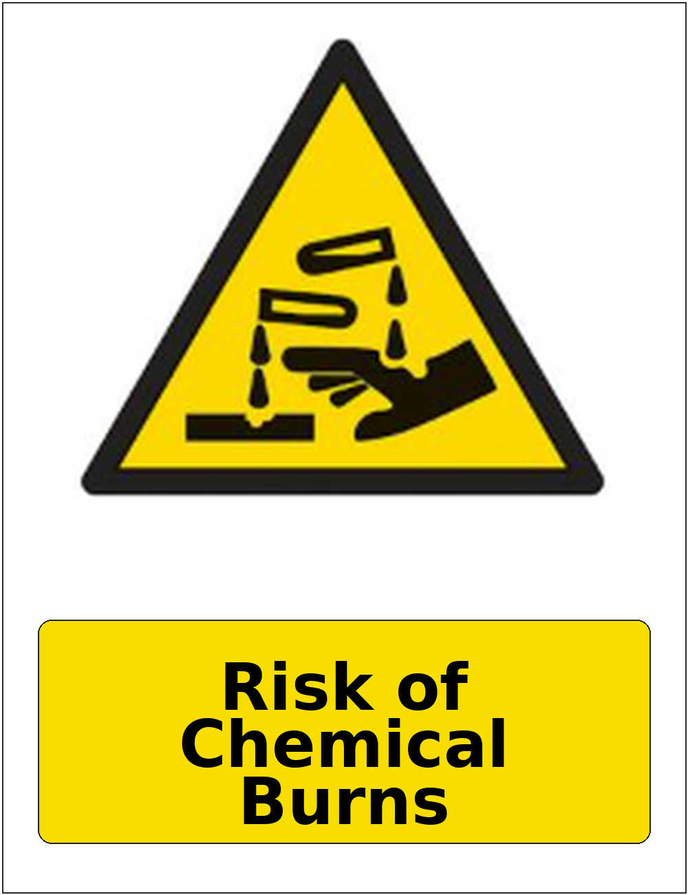 Risk of Chemical Burns portrait corrosive hazard warning sticker
