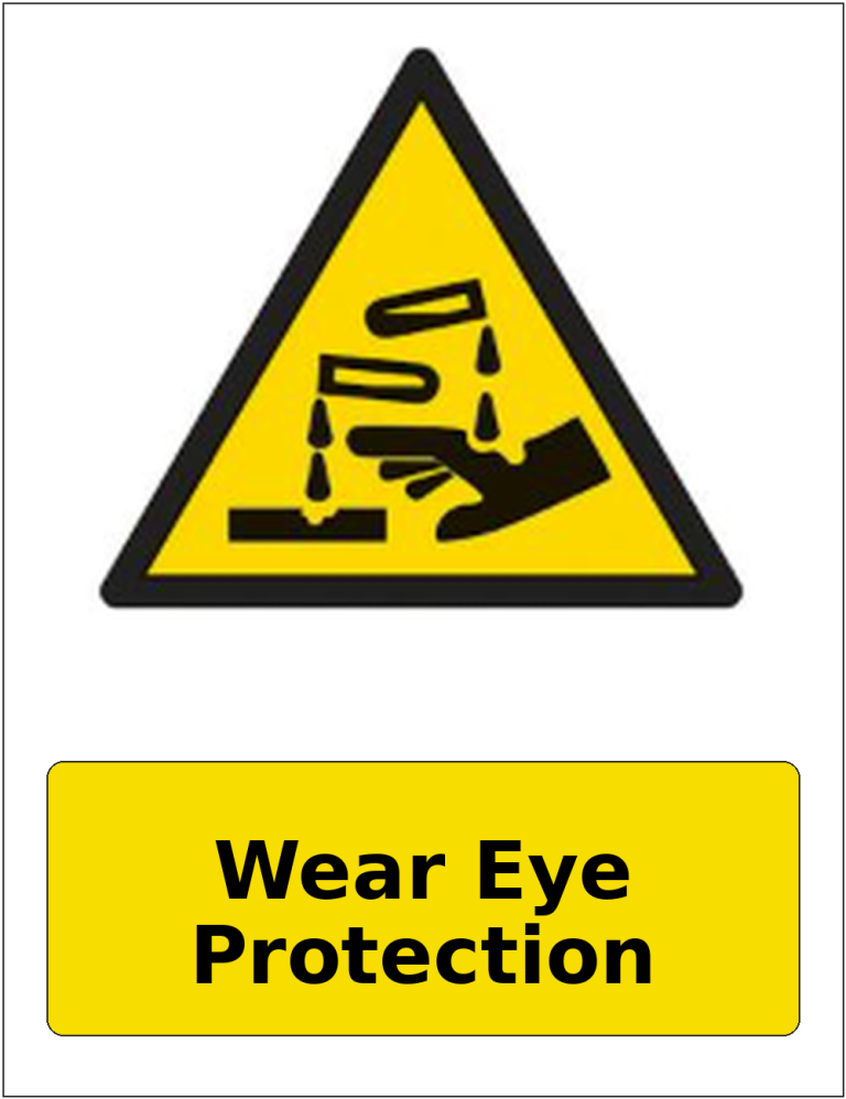 Wear Eye Protection portrait corrosive hazard warning sticker