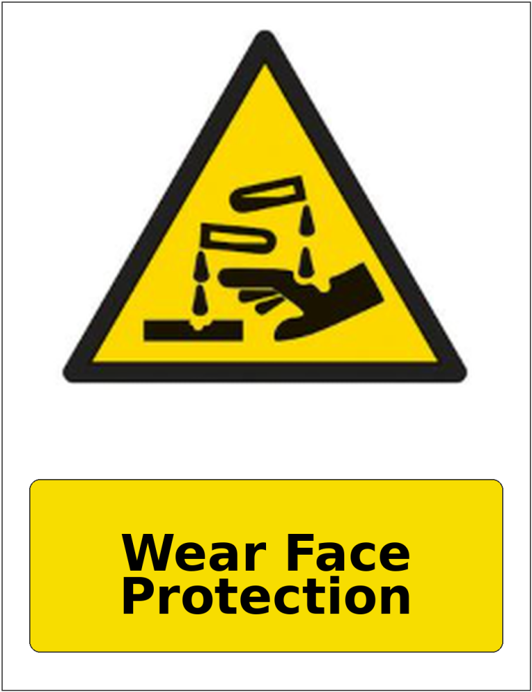 Wear Face Protection portrait corrosive hazard warning sticker