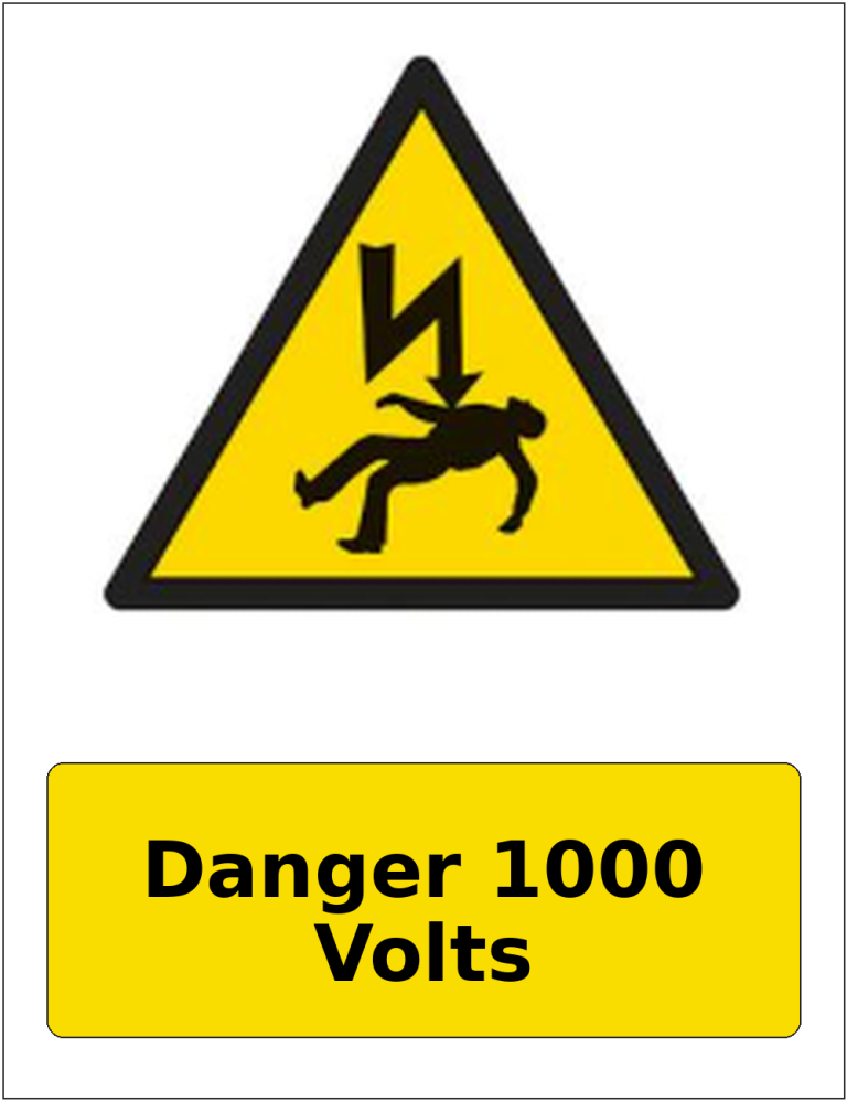 Danger 1000 Volts portrait electrical warning sticker