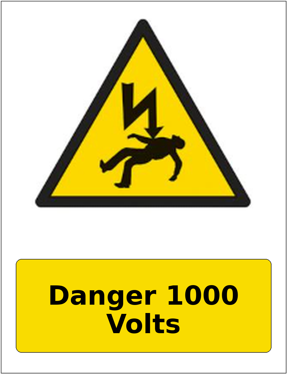 Danger 1000 Volts portrait electrical warning sticker
