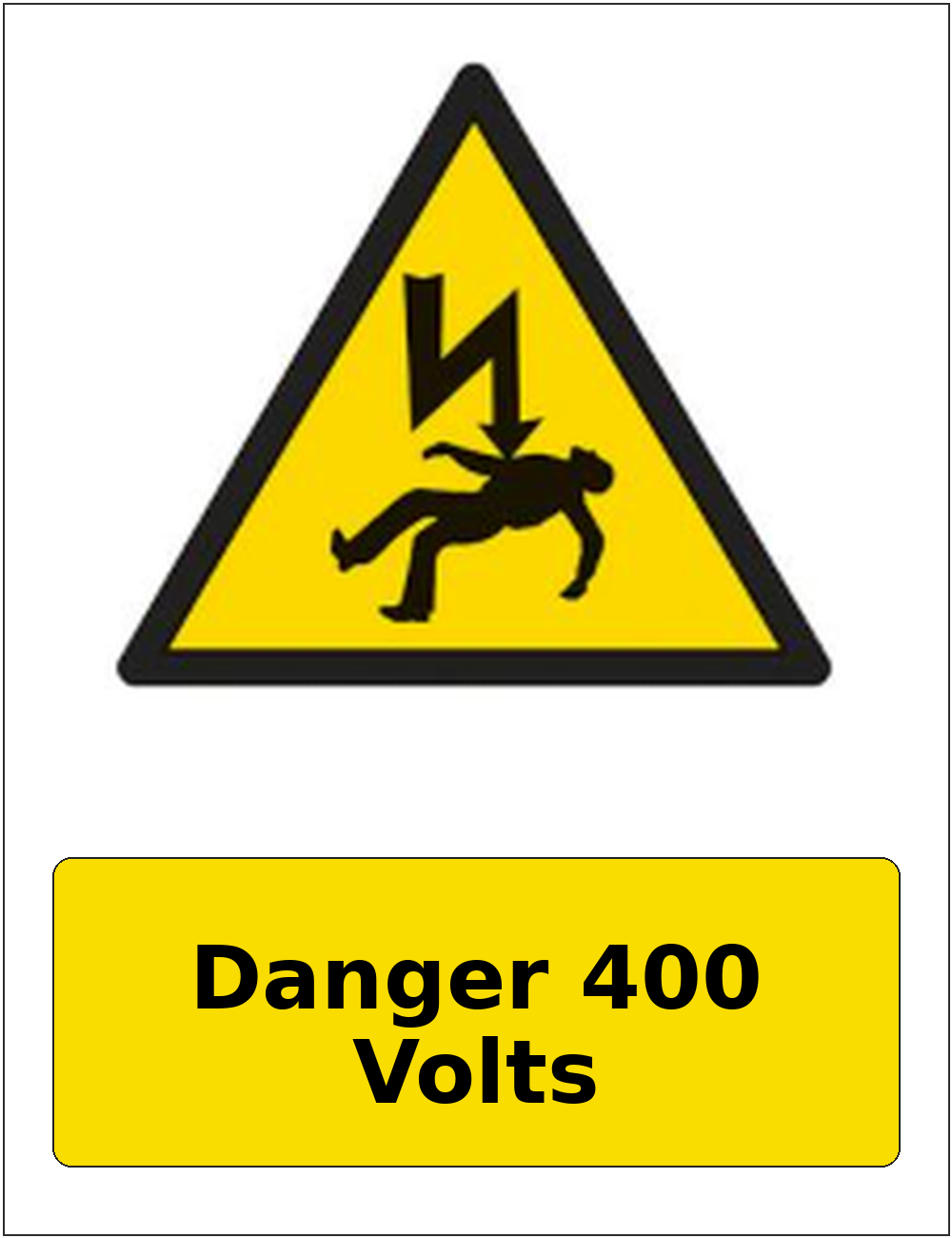 Danger 400 Volts portrait electrical warning sticker