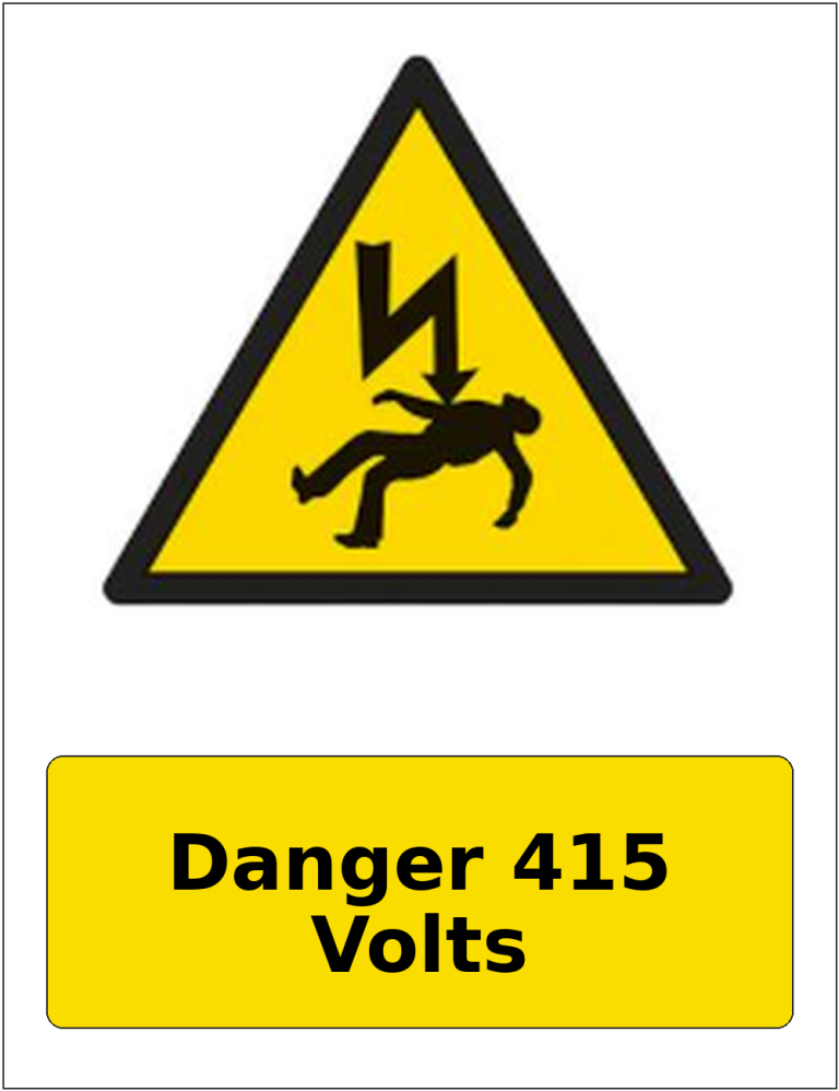 Danger 415 Volts portrait electrical warning sticker