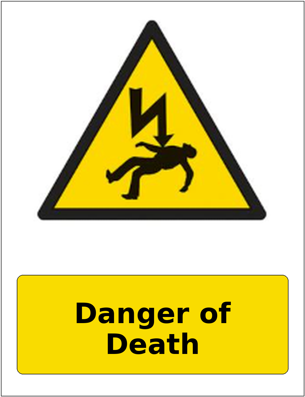 Danger of Death portrait electrical warning sticker