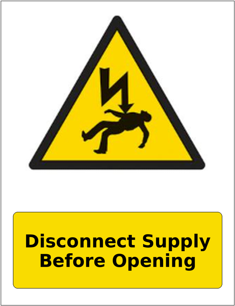 Disconnect Supply Before Opening portrait electrical warning sticker