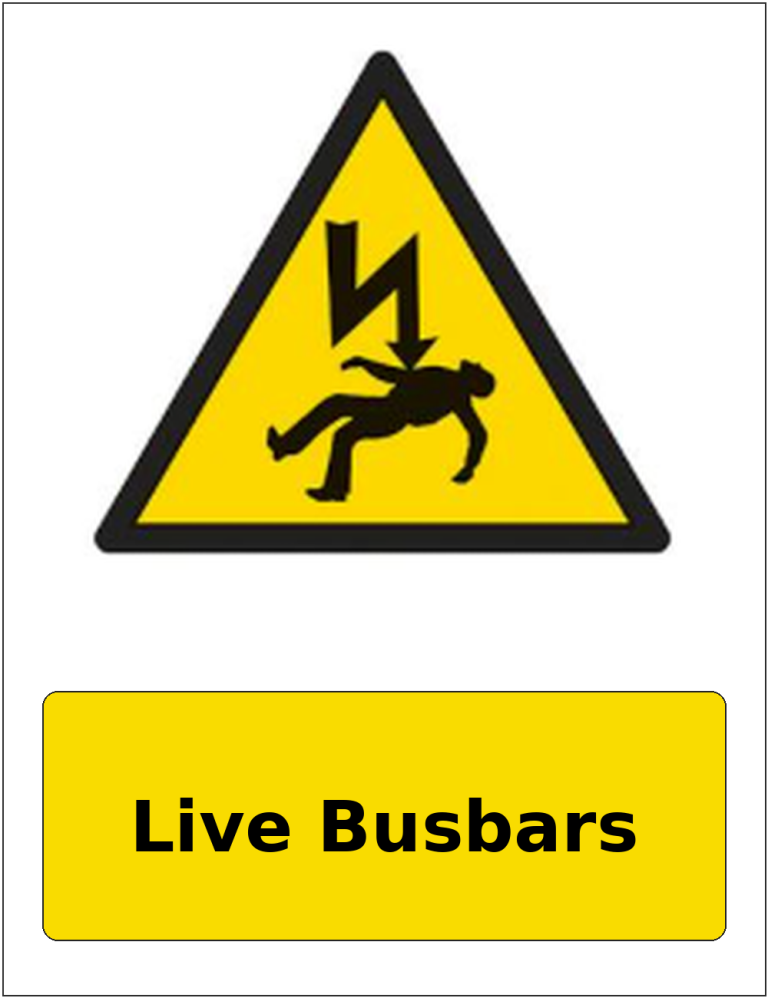 Live Busbars portrait electrical warning sticker