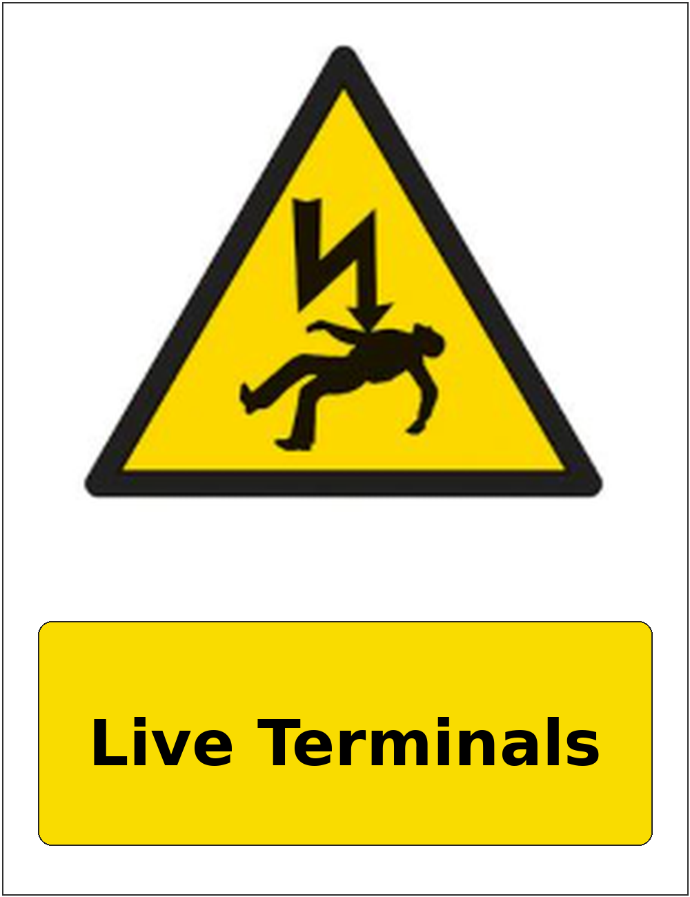 Live Terminals portrait electrical warning sticker