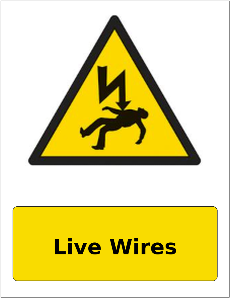 Live Wires portrait electrical warning sticker