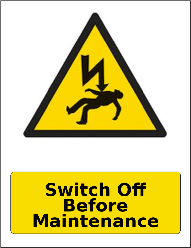 Switch Off Before Maintenance portrait electrical warning sticker